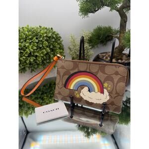 Coach Corner Zip Wristlet in Signature Canvas with Rainbow